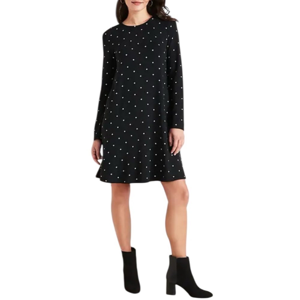 ON Long-Sleeve Jersey-Knit Polkadot Dress